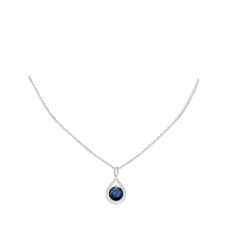 10mm AA Solitaire Round Sapphire Infinity Twist Pendant in White Gold pen
