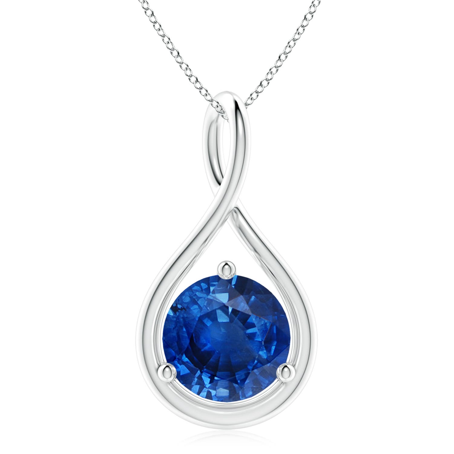 Angara 4.5 CTW Solitaire Round Sapphire Infinity Twist Pendant in 18K White Gold