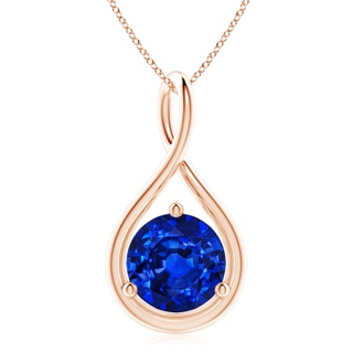 10mm AAAA Solitaire Round Sapphire Infinity Twist Pendant in Rose Gold