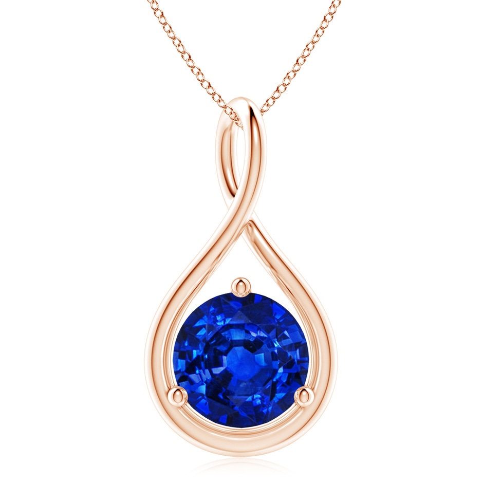 10mm AAAA Solitaire Round Sapphire Infinity Twist Pendant in Rose Gold 