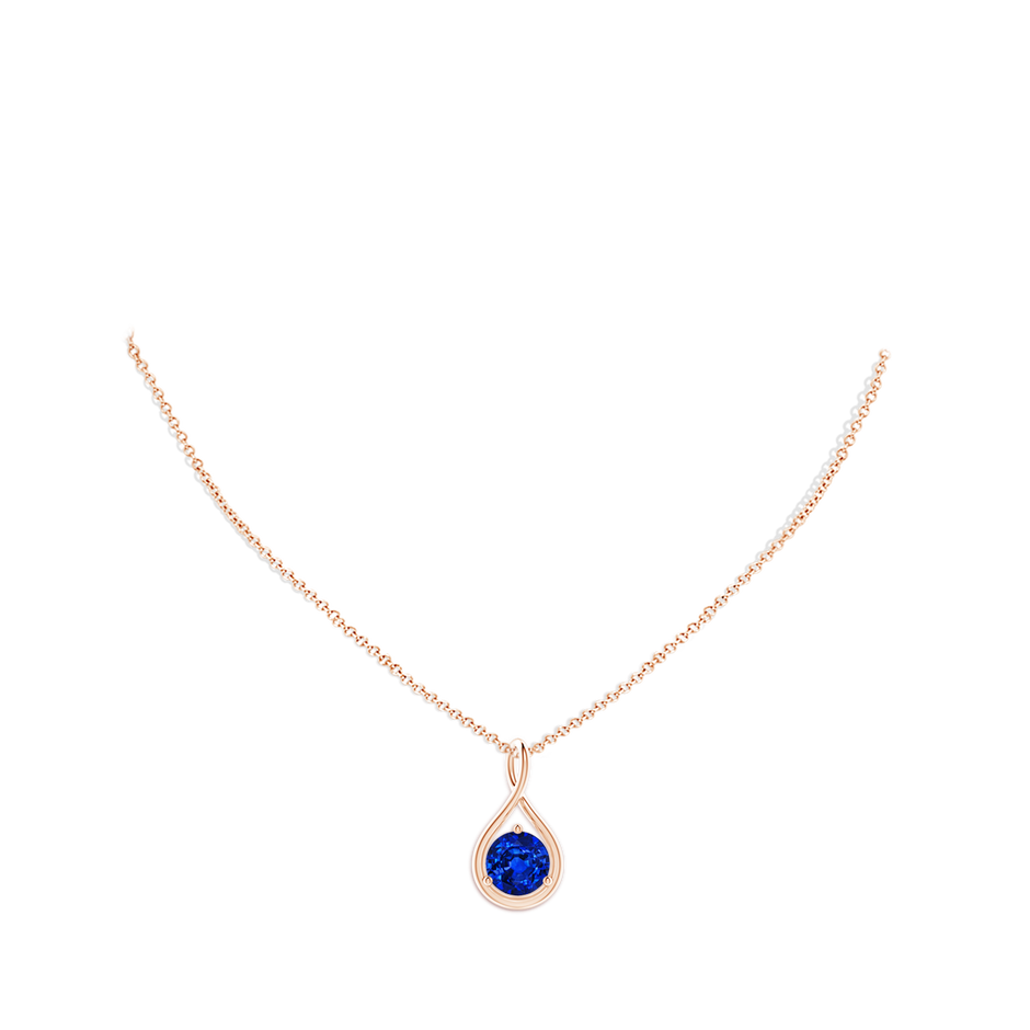 10mm AAAA Solitaire Round Sapphire Infinity Twist Pendant in Rose Gold pen
