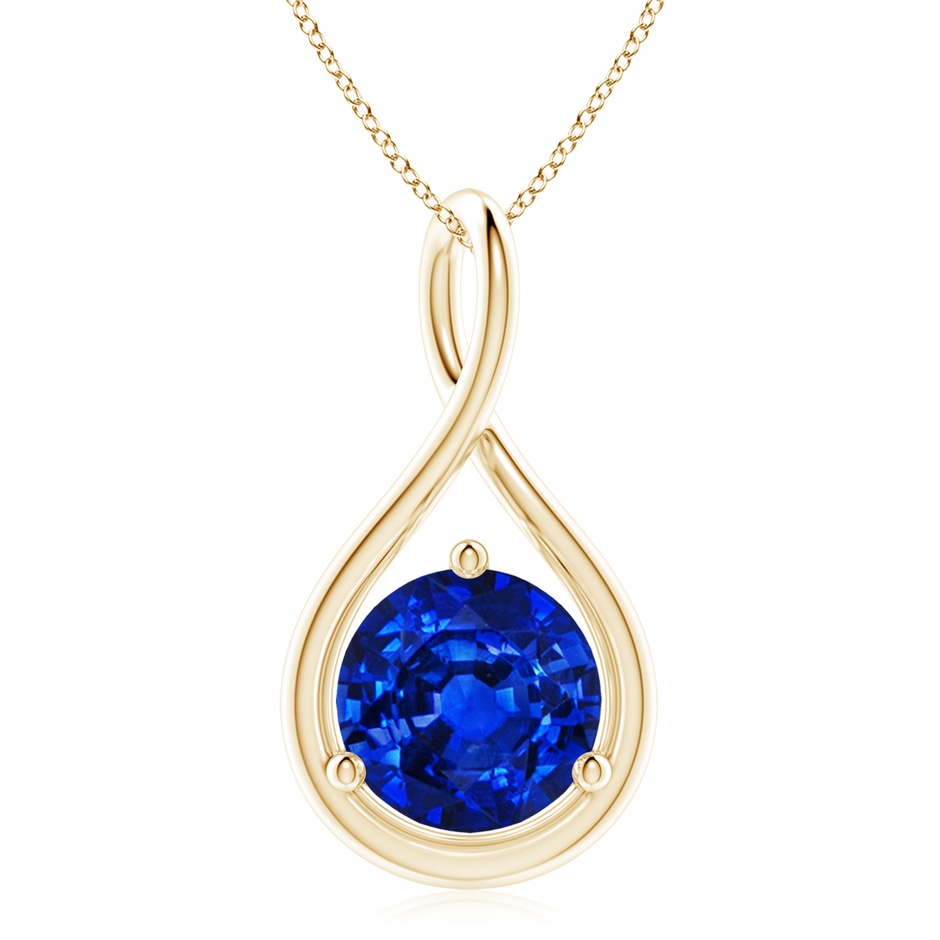 10mm AAAA Solitaire Round Sapphire Infinity Twist Pendant in Yellow Gold 