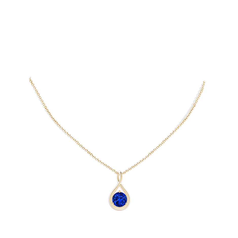 10mm AAAA Solitaire Round Sapphire Infinity Twist Pendant in Yellow Gold pen