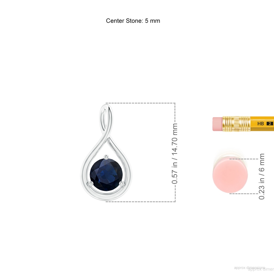 5mm A Solitaire Round Sapphire Infinity Twist Pendant in White Gold ruler