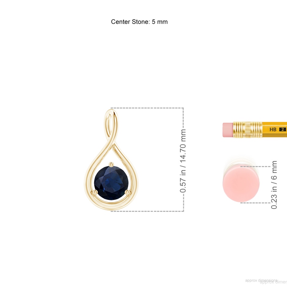 5mm A Solitaire Round Sapphire Infinity Twist Pendant in Yellow Gold ruler