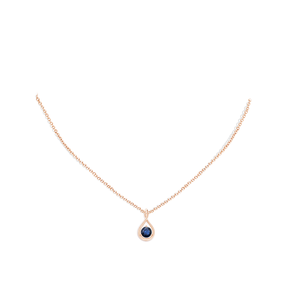 5mm AA Solitaire Round Sapphire Infinity Twist Pendant in Rose Gold pen
