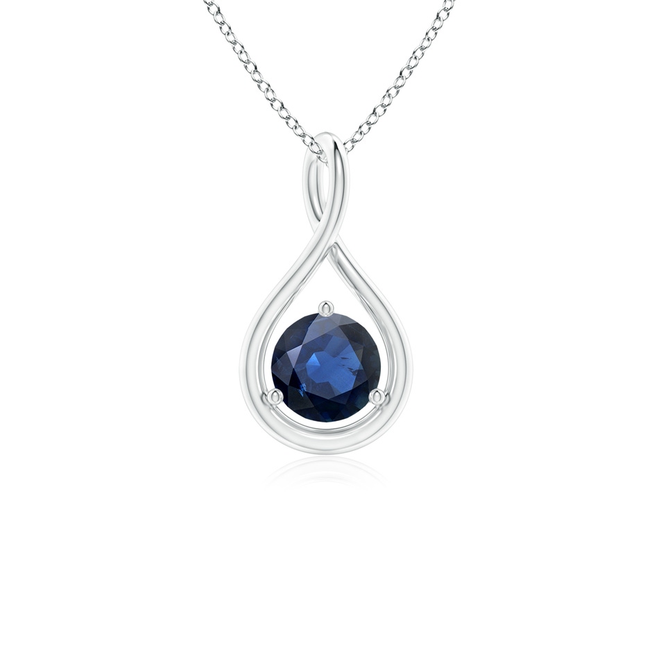 5mm AA Solitaire Round Sapphire Infinity Twist Pendant in White Gold 