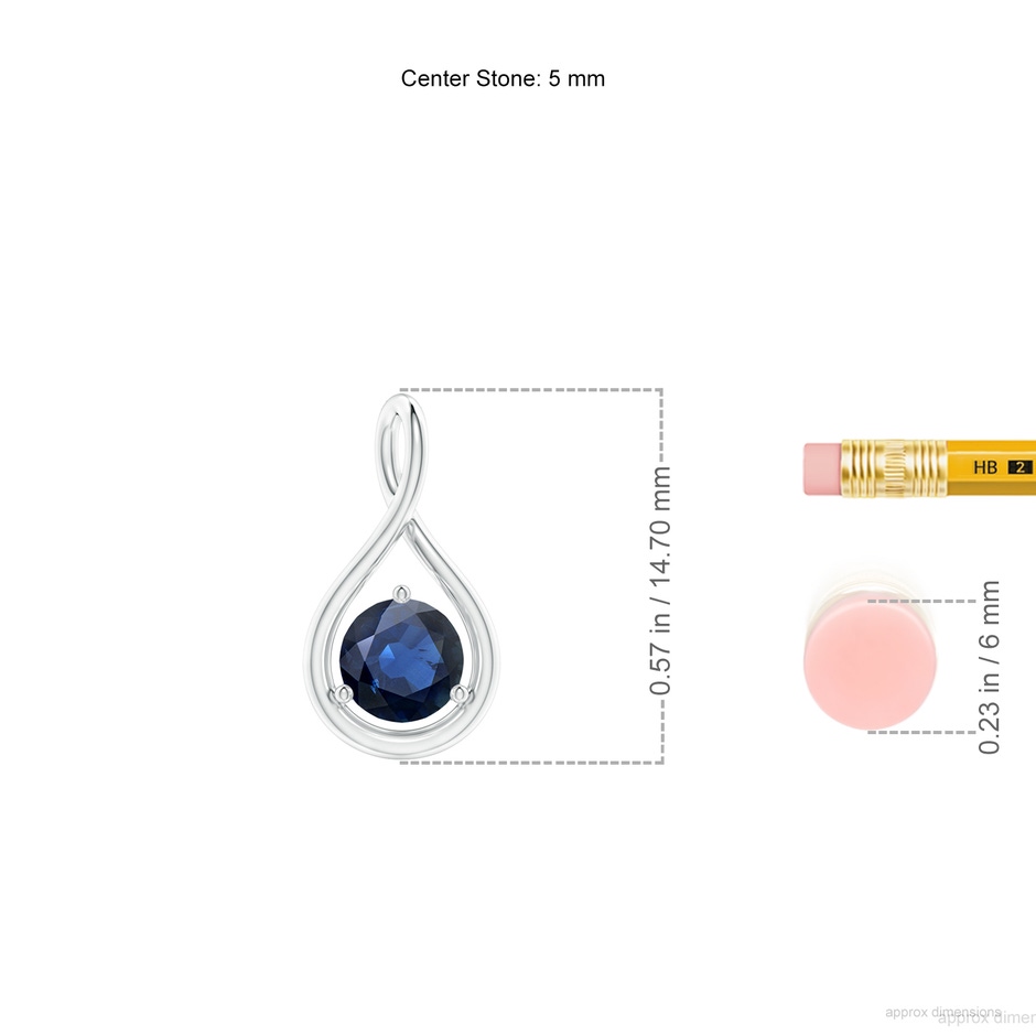 5mm AA Solitaire Round Sapphire Infinity Twist Pendant in White Gold ruler