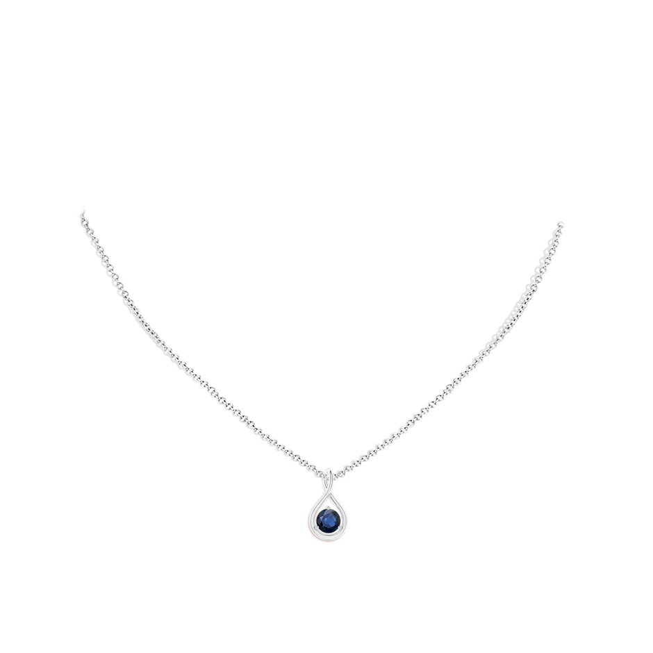 5mm AA Solitaire Round Sapphire Infinity Twist Pendant in White Gold pen