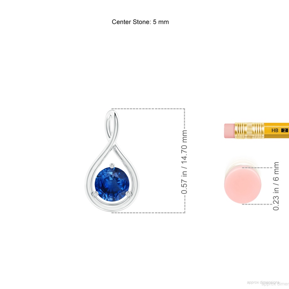 5mm AAA Solitaire Round Sapphire Infinity Twist Pendant in P950 Platinum ruler