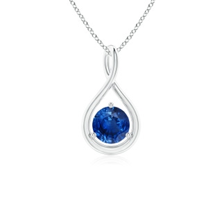 5mm AAA Solitaire Round Sapphire Infinity Twist Pendant in S999 Silver