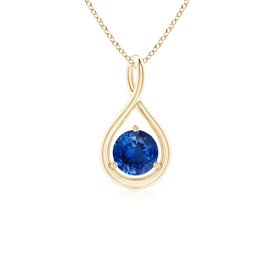 5mm AAA Solitaire Round Sapphire Infinity Twist Pendant in Yellow Gold 