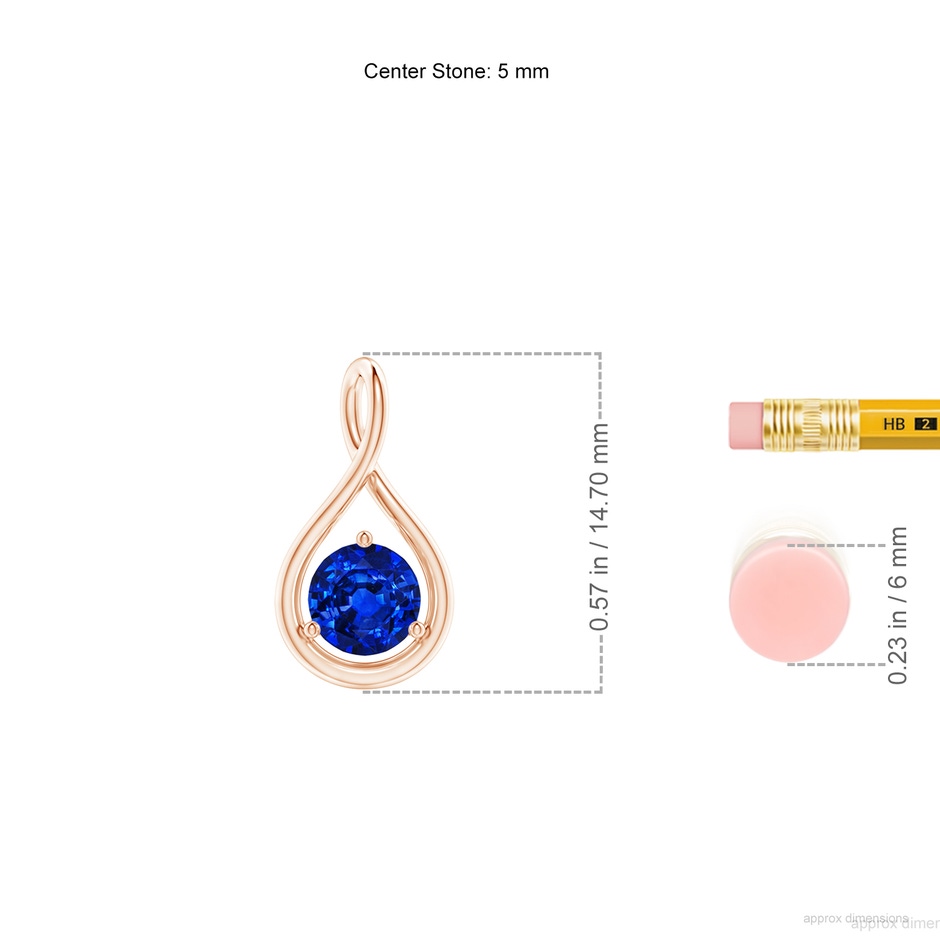 5mm AAAA Solitaire Round Sapphire Infinity Twist Pendant in Rose Gold ruler