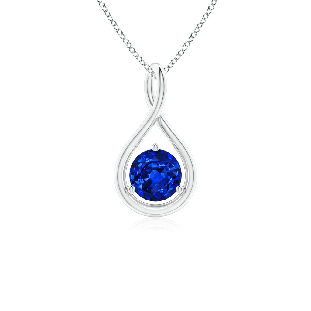 5mm AAAA Solitaire Round Sapphire Infinity Twist Pendant in S999 Silver