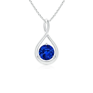 5mm AAAA Solitaire Round Sapphire Infinity Twist Pendant in White Gold