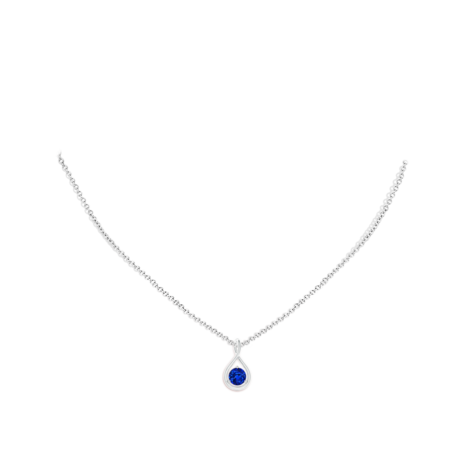 5mm AAAA Solitaire Round Sapphire Infinity Twist Pendant in White Gold pen