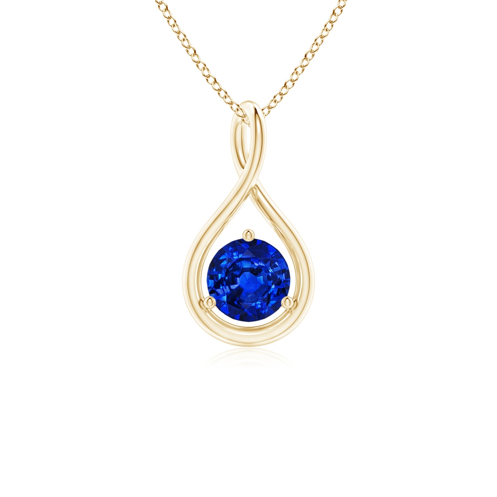 5mm AAAA Solitaire Round Sapphire Infinity Twist Pendant in Yellow Gold