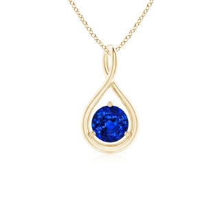 5mm AAAA Solitaire Round Sapphire Infinity Twist Pendant in Yellow Gold