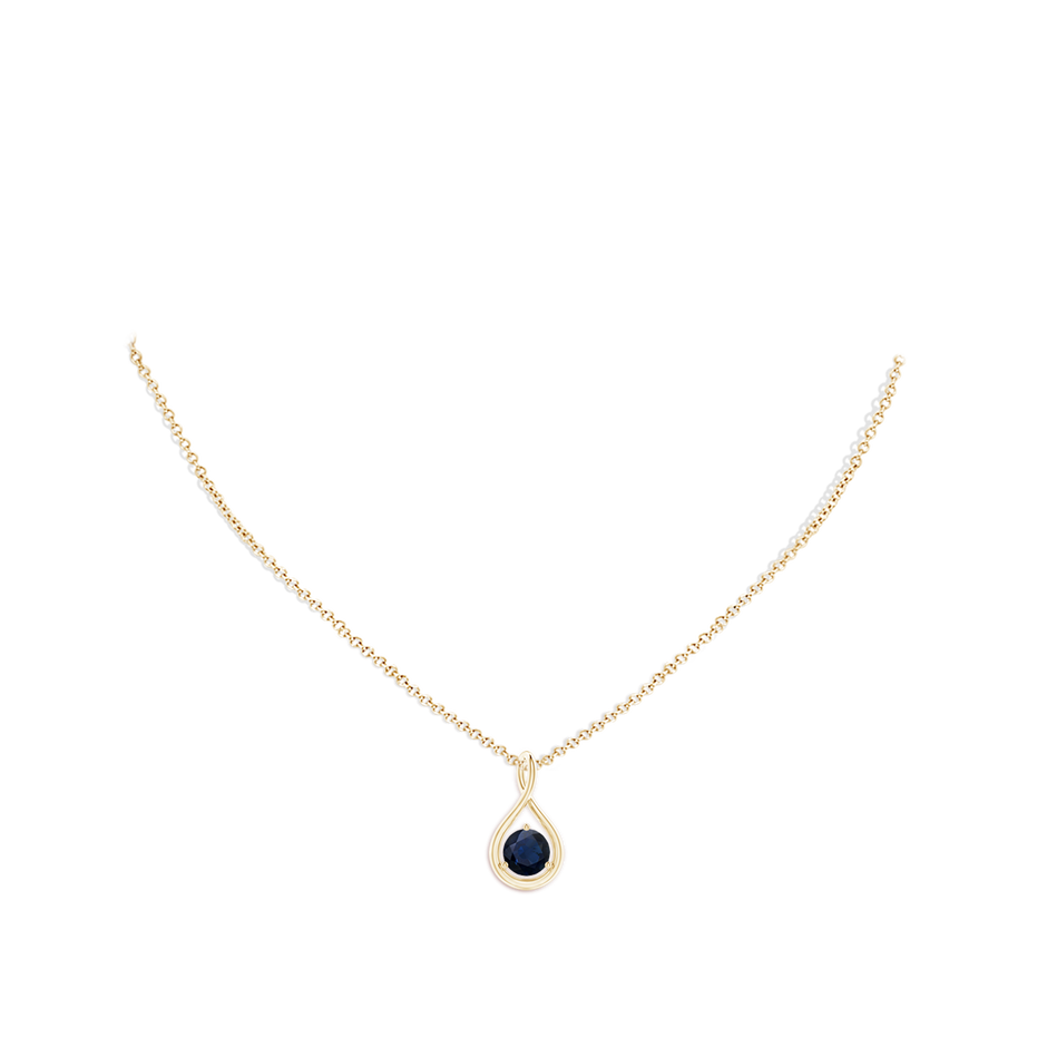 6mm A Solitaire Round Sapphire Infinity Twist Pendant in 18K Yellow Gold pen