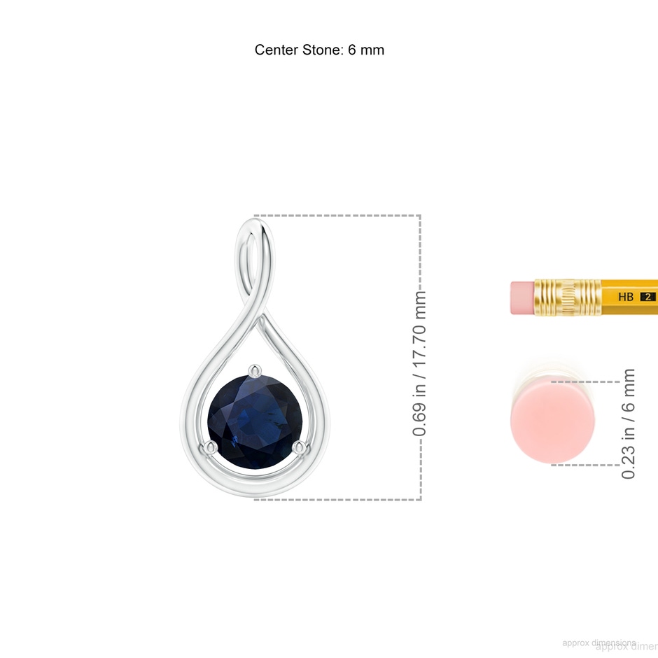 6mm A Solitaire Round Sapphire Infinity Twist Pendant in P950 Platinum ruler