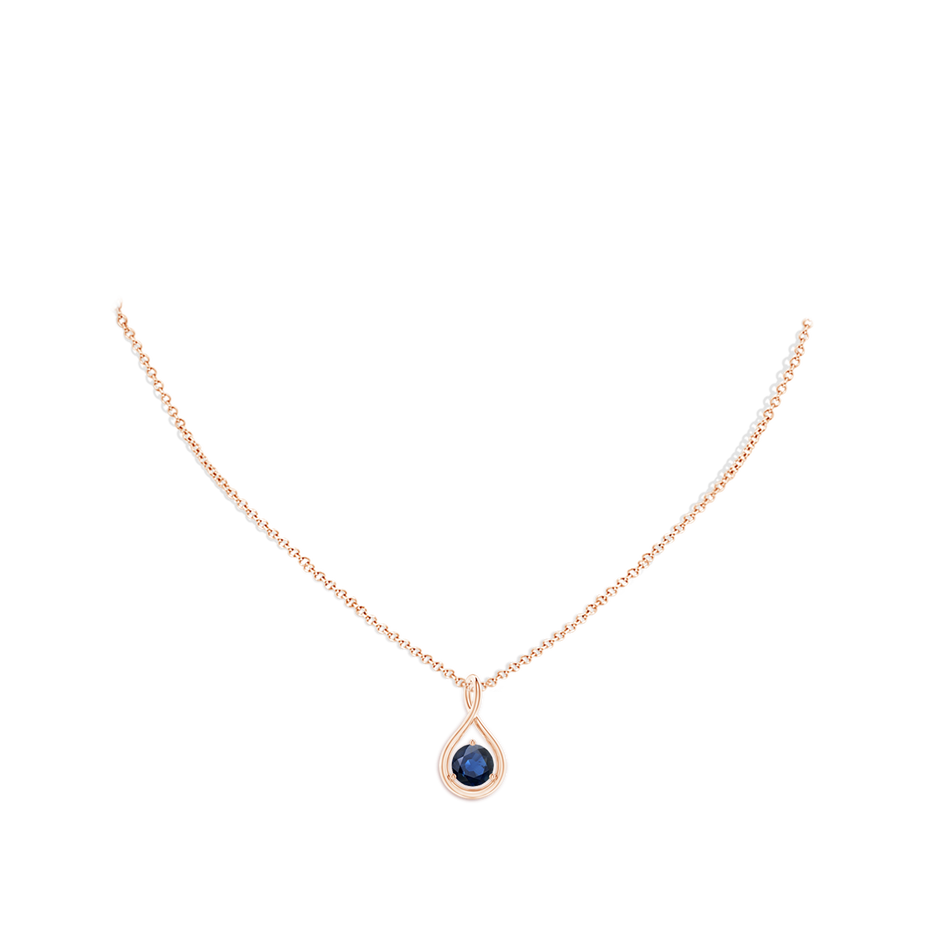 6mm AA Solitaire Round Sapphire Infinity Twist Pendant in 18K Rose Gold pen
