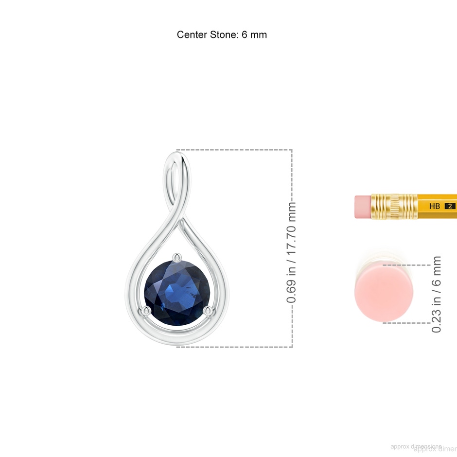 6mm AA Solitaire Round Sapphire Infinity Twist Pendant in S999 Silver ruler