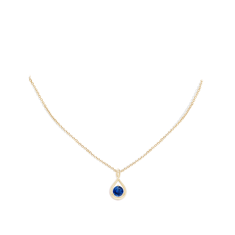 6mm AAA Solitaire Round Sapphire Infinity Twist Pendant in 18K Yellow Gold pen