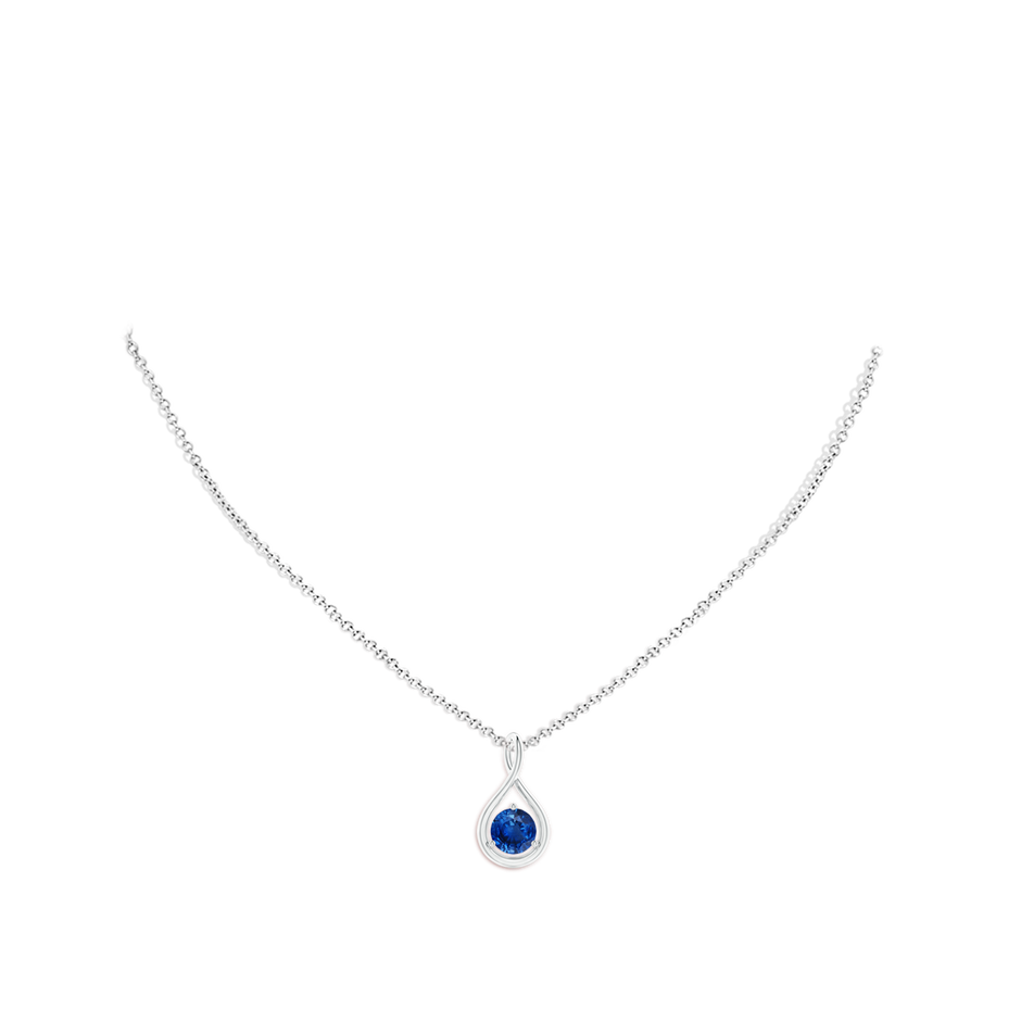 6mm AAA Solitaire Round Sapphire Infinity Twist Pendant in White Gold pen