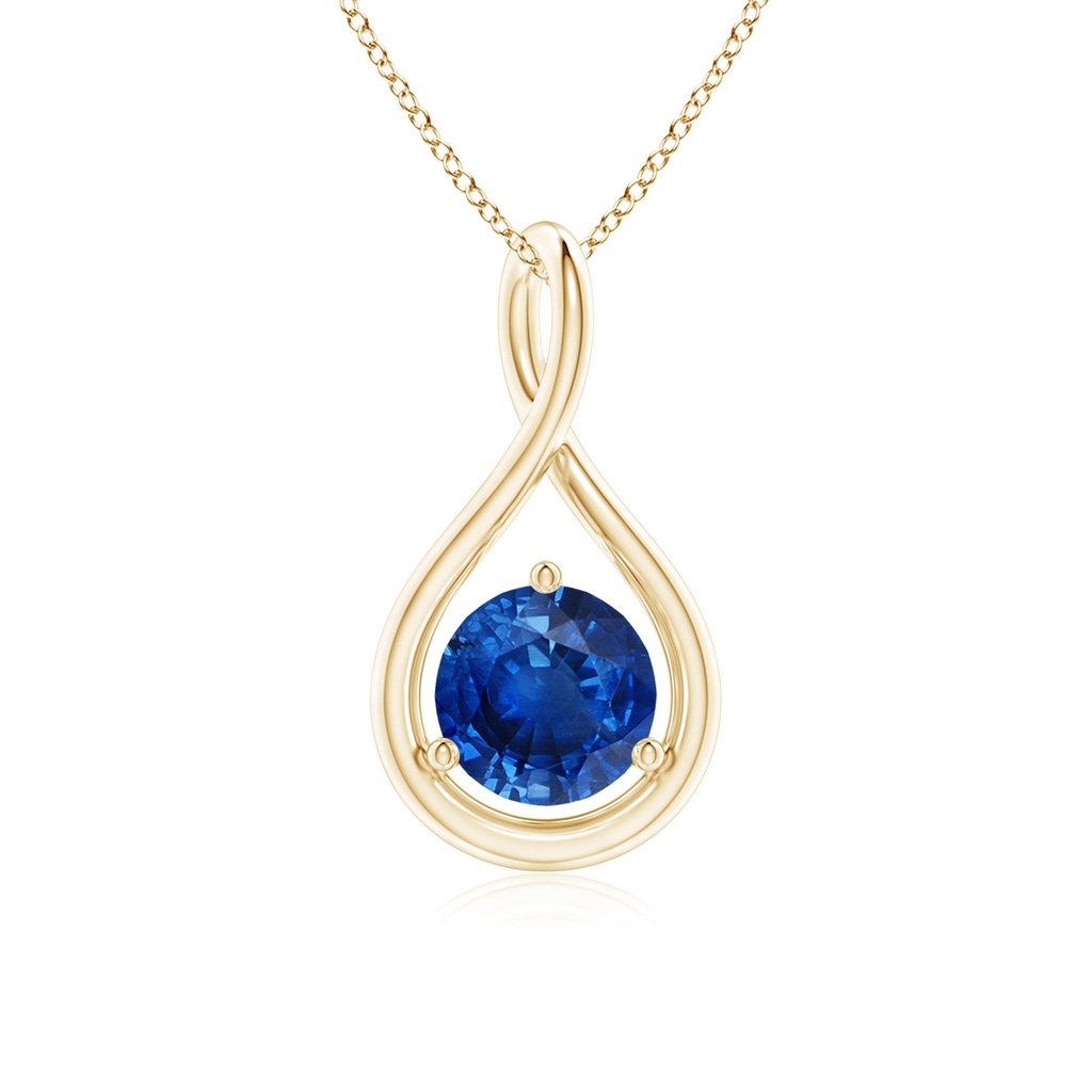 6mm AAA Solitaire Round Sapphire Infinity Twist Pendant in Yellow Gold