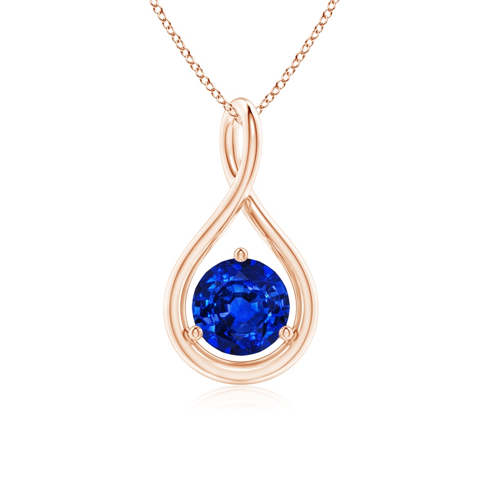 6mm AAAA Solitaire Round Sapphire Infinity Twist Pendant in 18K Rose Gold 