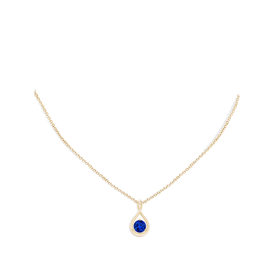6mm AAAA Solitaire Round Sapphire Infinity Twist Pendant in 18K Yellow Gold pen
