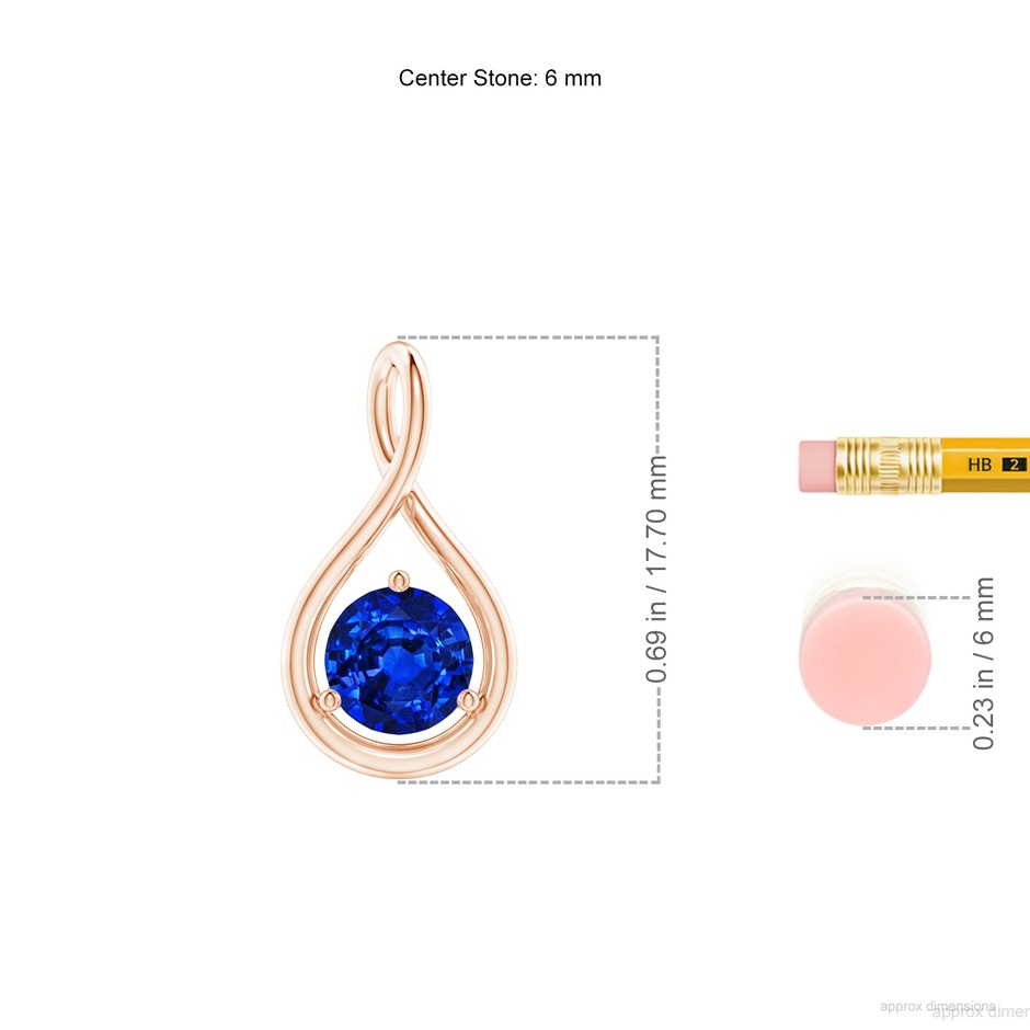 6mm AAAA Solitaire Round Sapphire Infinity Twist Pendant in Rose Gold ruler
