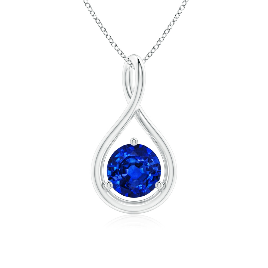 6mm AAAA Solitaire Round Sapphire Infinity Twist Pendant in White Gold 