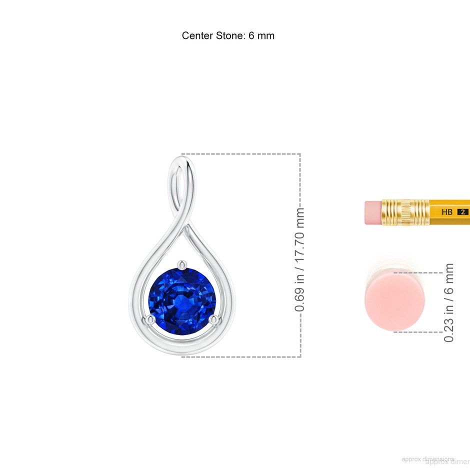 6mm AAAA Solitaire Round Sapphire Infinity Twist Pendant in White Gold ruler