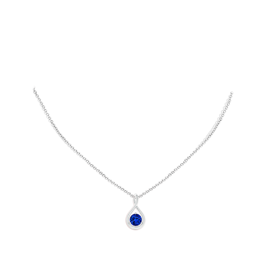 6mm AAAA Solitaire Round Sapphire Infinity Twist Pendant in White Gold pen