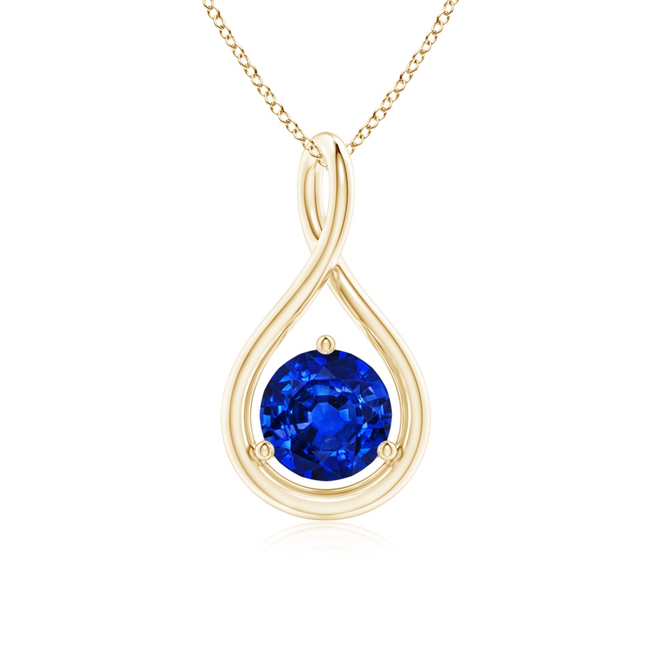 6mm AAAA Solitaire Round Sapphire Infinity Twist Pendant in Yellow Gold 