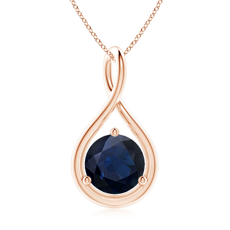 8mm A Solitaire Round Sapphire Infinity Twist Pendant in Rose Gold 