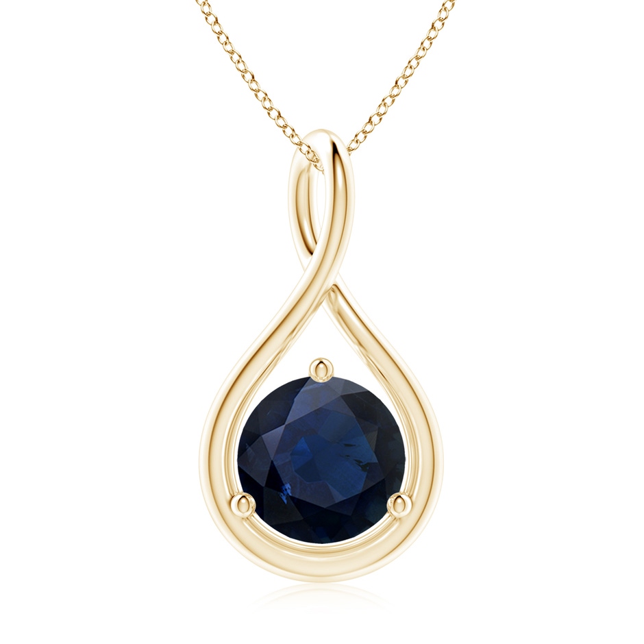 8mm A Solitaire Round Sapphire Infinity Twist Pendant in Yellow Gold 