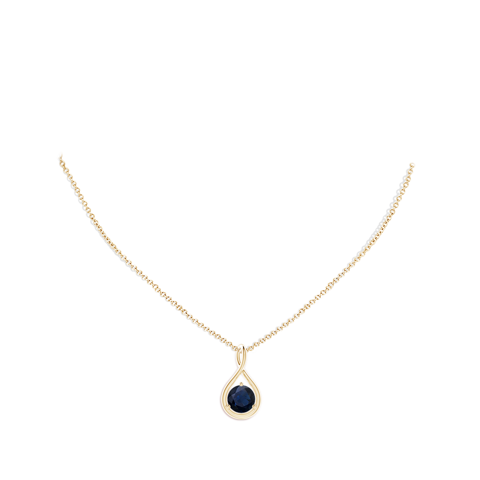 8mm A Solitaire Round Sapphire Infinity Twist Pendant in Yellow Gold pen