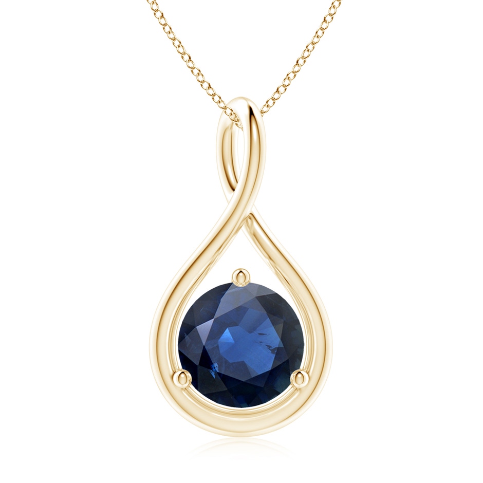 8mm AA Solitaire Round Sapphire Infinity Twist Pendant in 18K Yellow Gold 