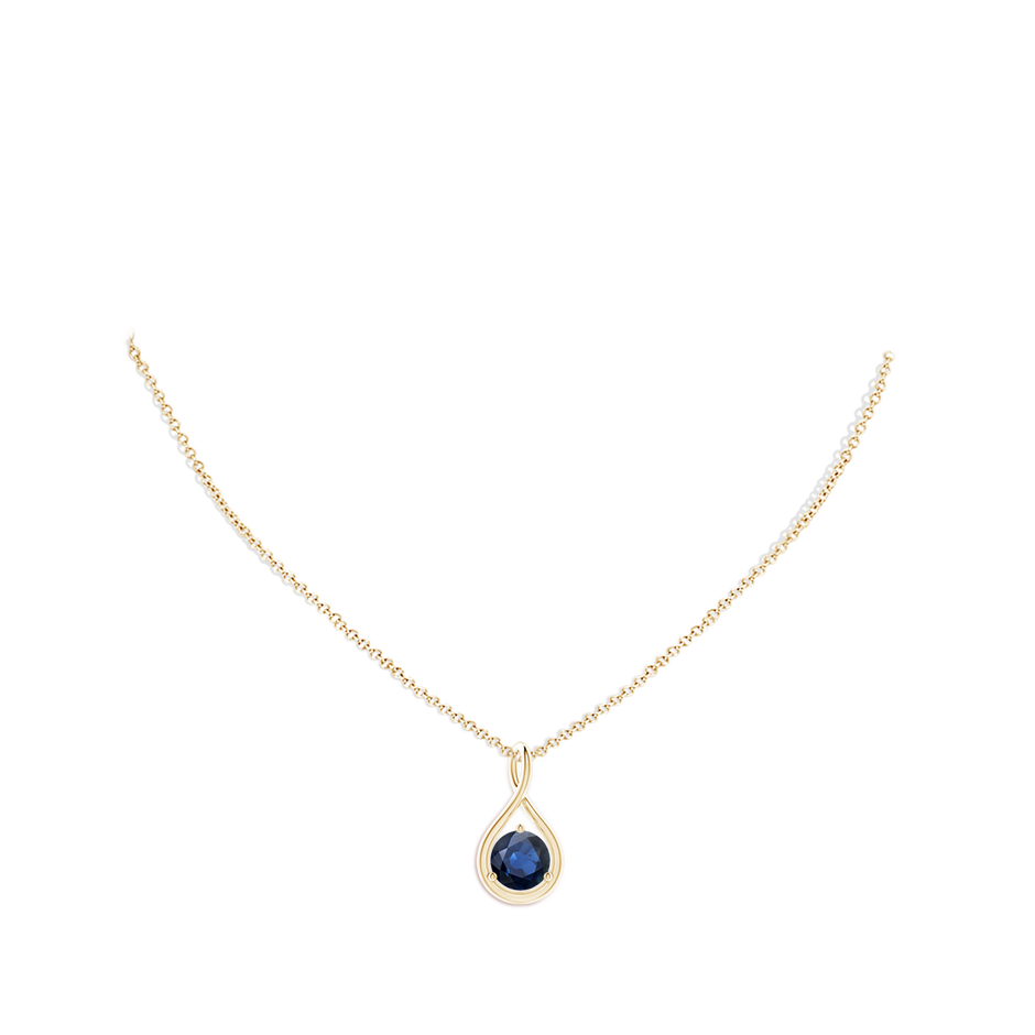 8mm AA Solitaire Round Sapphire Infinity Twist Pendant in 18K Yellow Gold pen