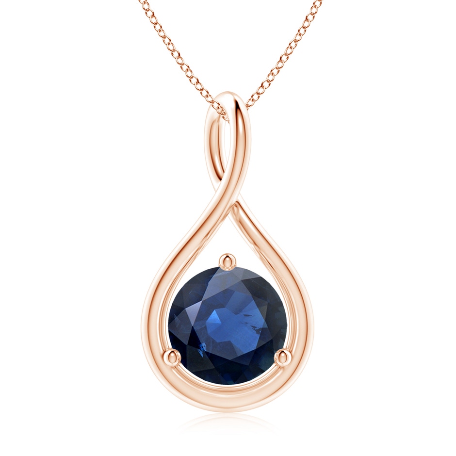8mm AA Solitaire Round Sapphire Infinity Twist Pendant in Rose Gold 