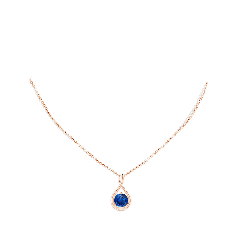 8mm AAA Solitaire Round Sapphire Infinity Twist Pendant in Rose Gold pen