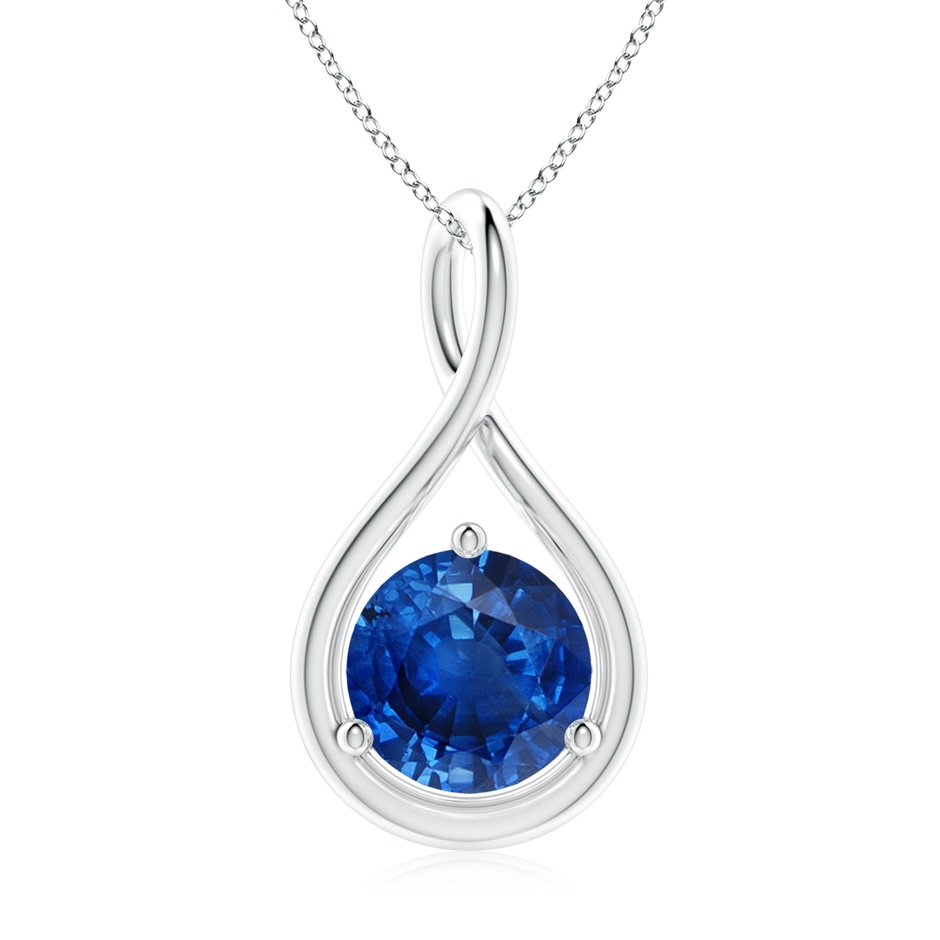 8mm AAA Solitaire Round Sapphire Infinity Twist Pendant in White Gold 