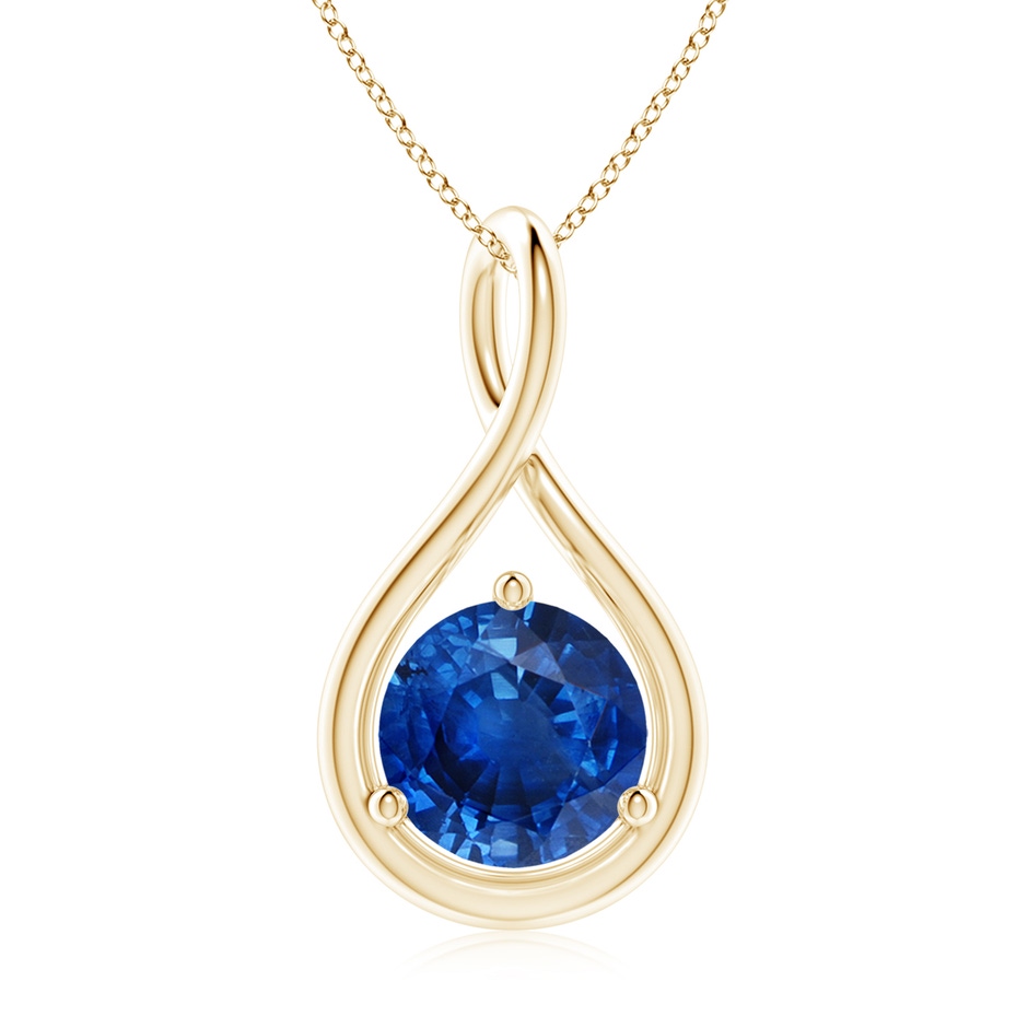 8mm AAA Solitaire Round Sapphire Infinity Twist Pendant in Yellow Gold 