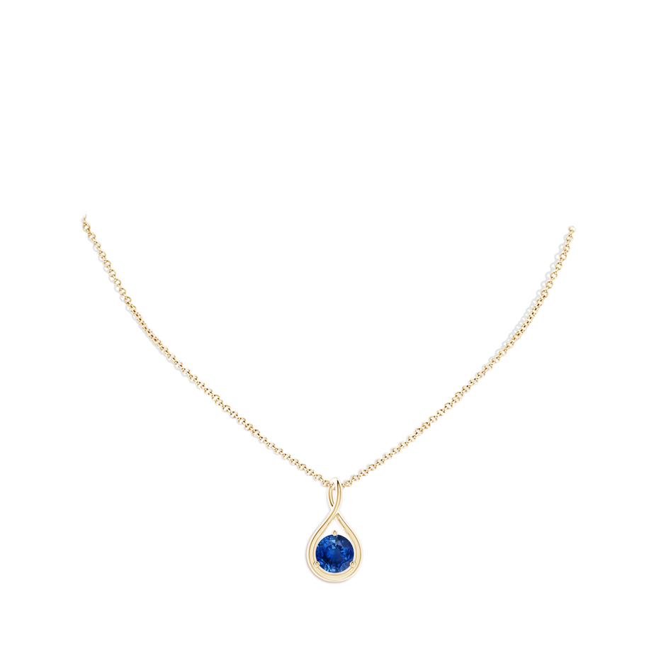 8mm AAA Solitaire Round Sapphire Infinity Twist Pendant in Yellow Gold pen