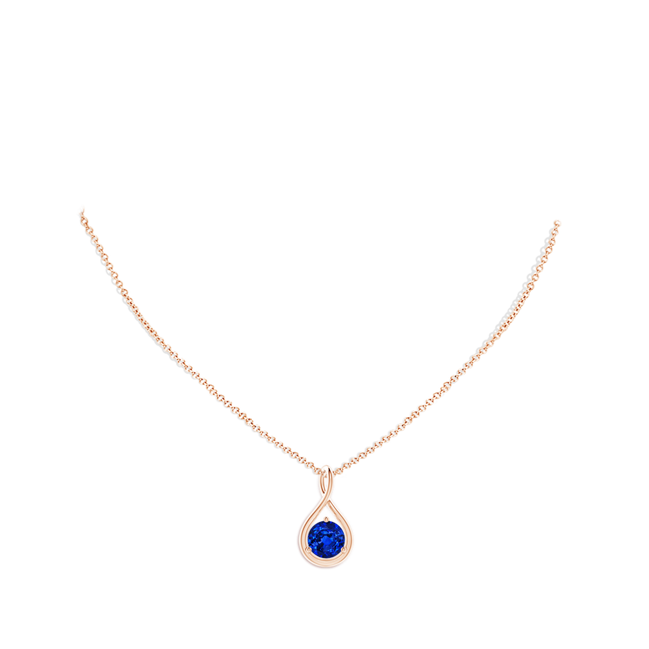 8mm AAAA Solitaire Round Sapphire Infinity Twist Pendant in 18K Rose Gold pen