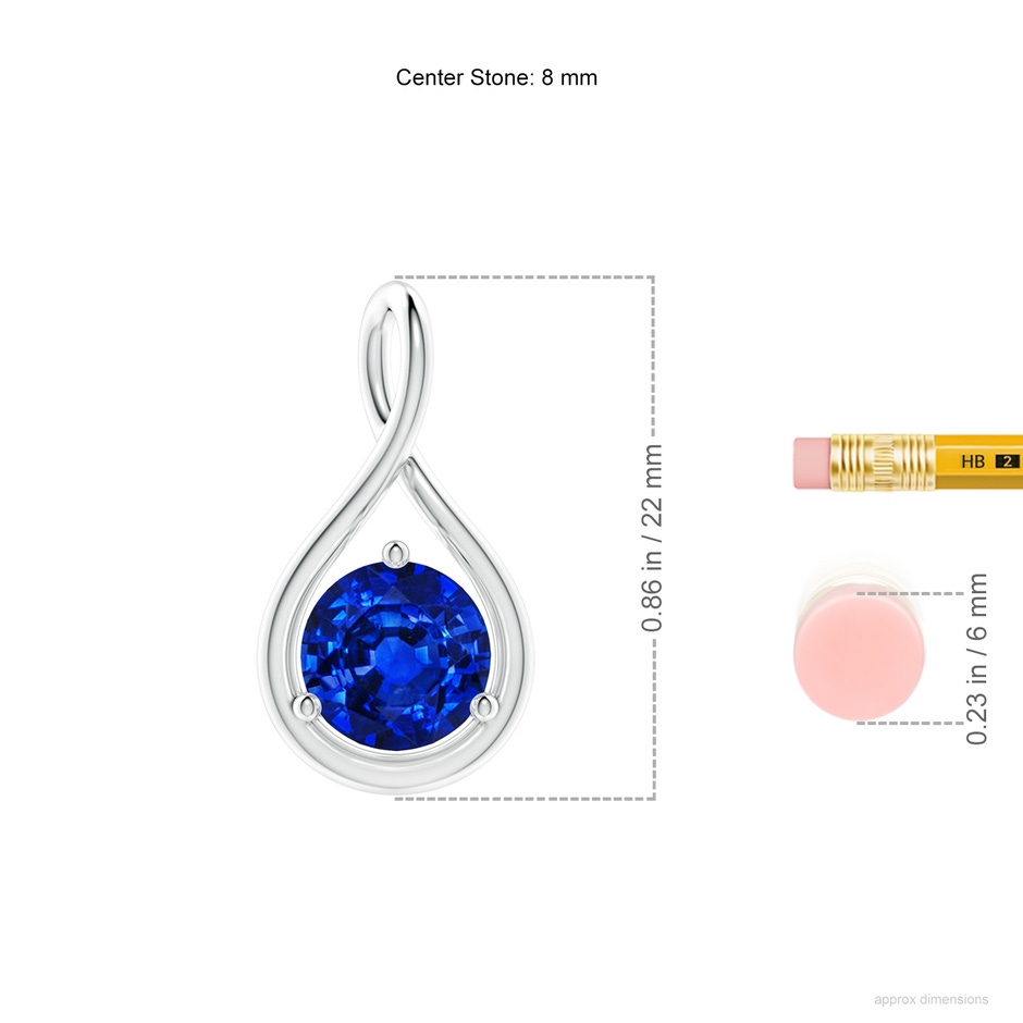 8mm AAAA Solitaire Round Sapphire Infinity Twist Pendant in P950 Platinum ruler