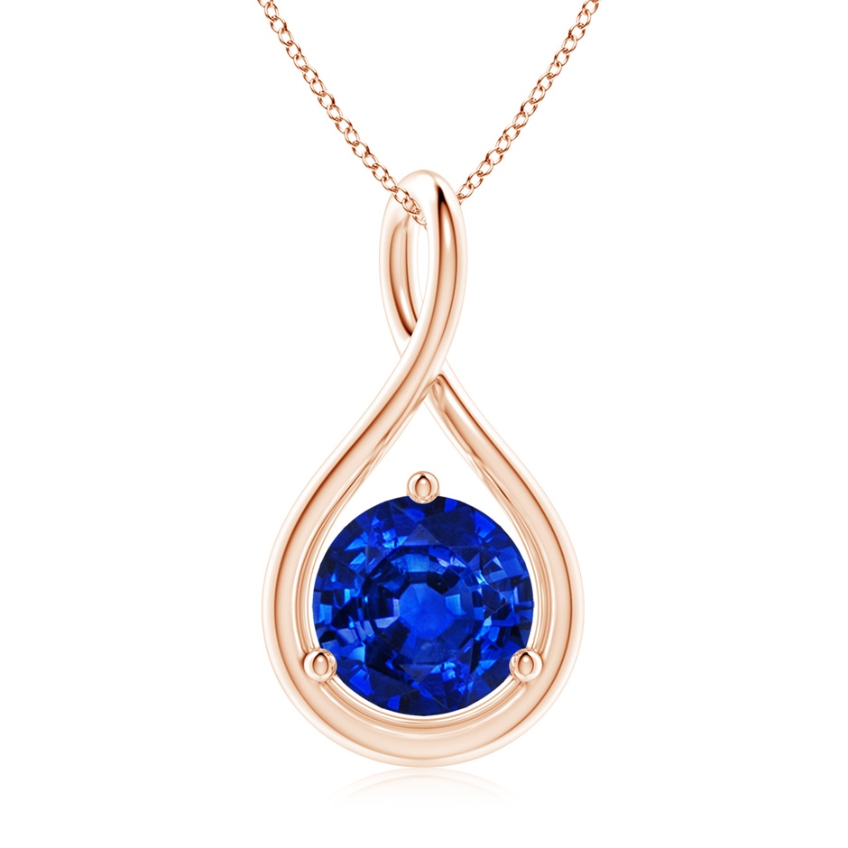 8mm AAAA Solitaire Round Sapphire Infinity Twist Pendant in Rose Gold 