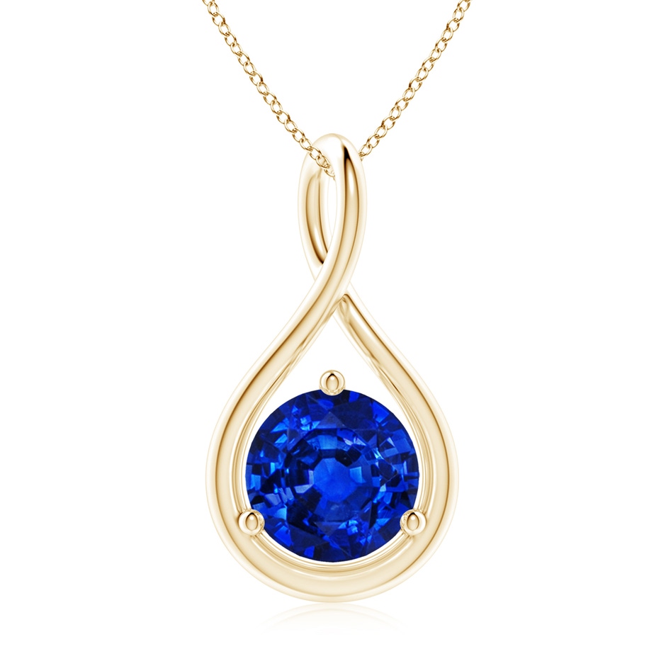 8mm AAAA Solitaire Round Sapphire Infinity Twist Pendant in Yellow Gold 